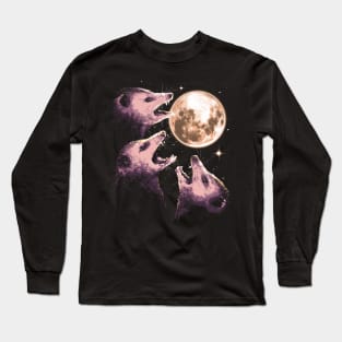 Three Opossums Howling at the Moon Funny Possum 3 Opossum Long Sleeve T-Shirt